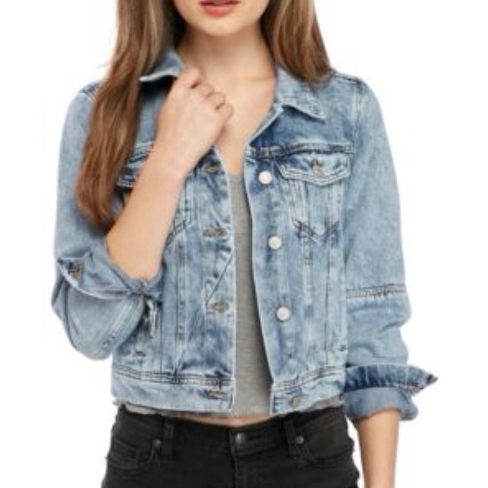 Free People Womens Acid Wash Denim Trucker Jacket Size S - Picture 1 of 10